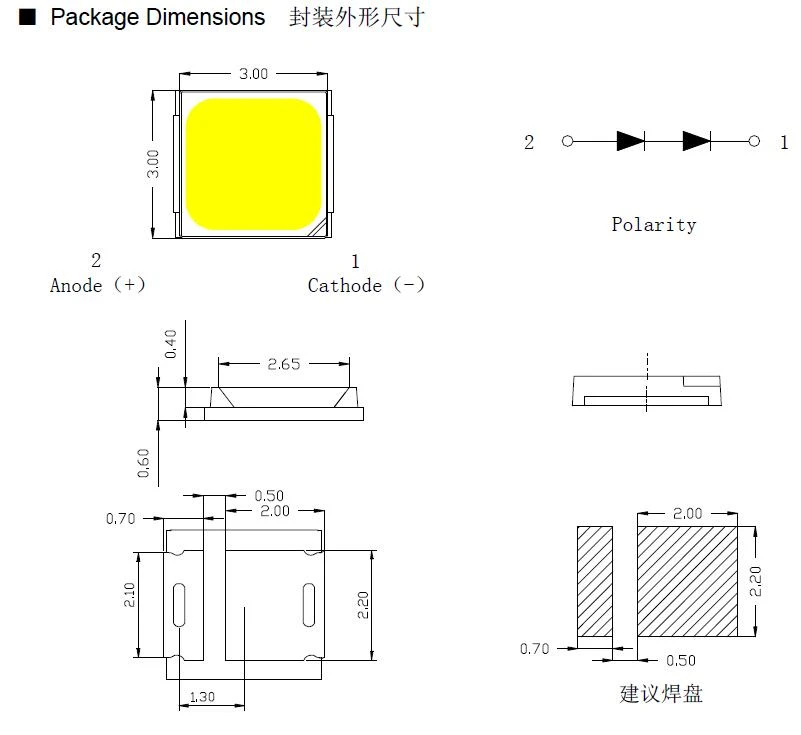 emc 3030 SMD LED PACKAGE dimensions
